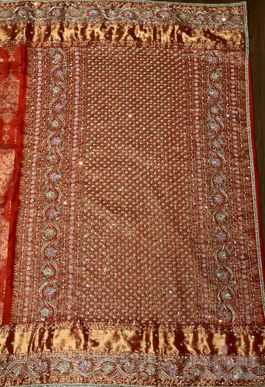 Rust Pure Silk Kanjivaram x Hanad Embroidery