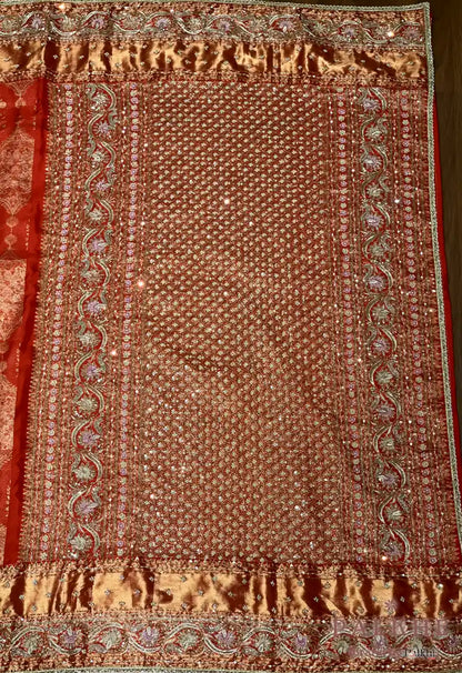 Rust Pure Silk Kanjivaram x Hanad Embroidery