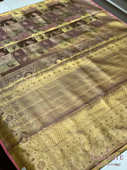 Golden Kanjivaram Floral in Pure Silk (CN85)
