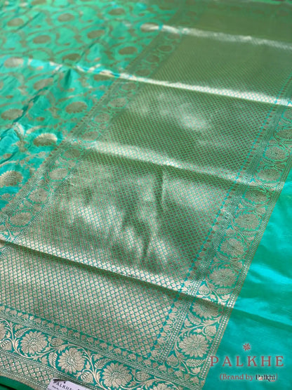 Pista Green Banarasi Jaal in Katan Silk