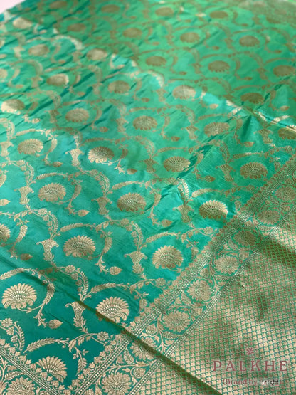 Pista Green Banarasi Jaal in Katan Silk