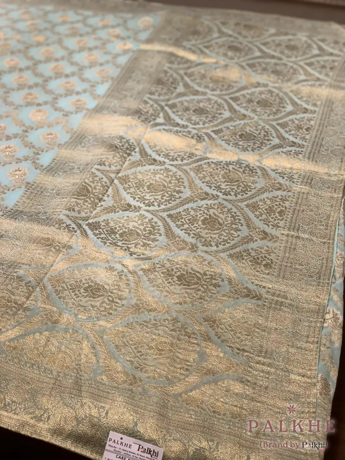 Aqua Blue Banarasi Floral Jaal in Georgette