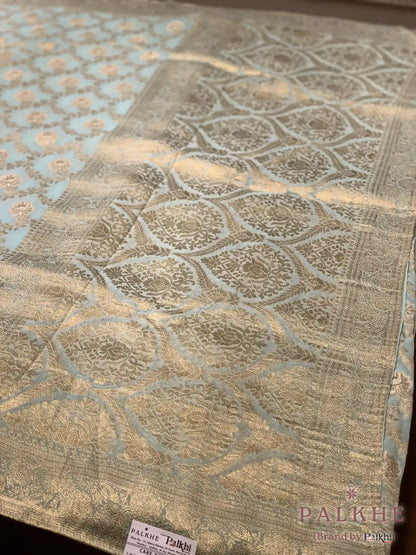 Aqua Blue Banarasi Floral Jaal in Georgette