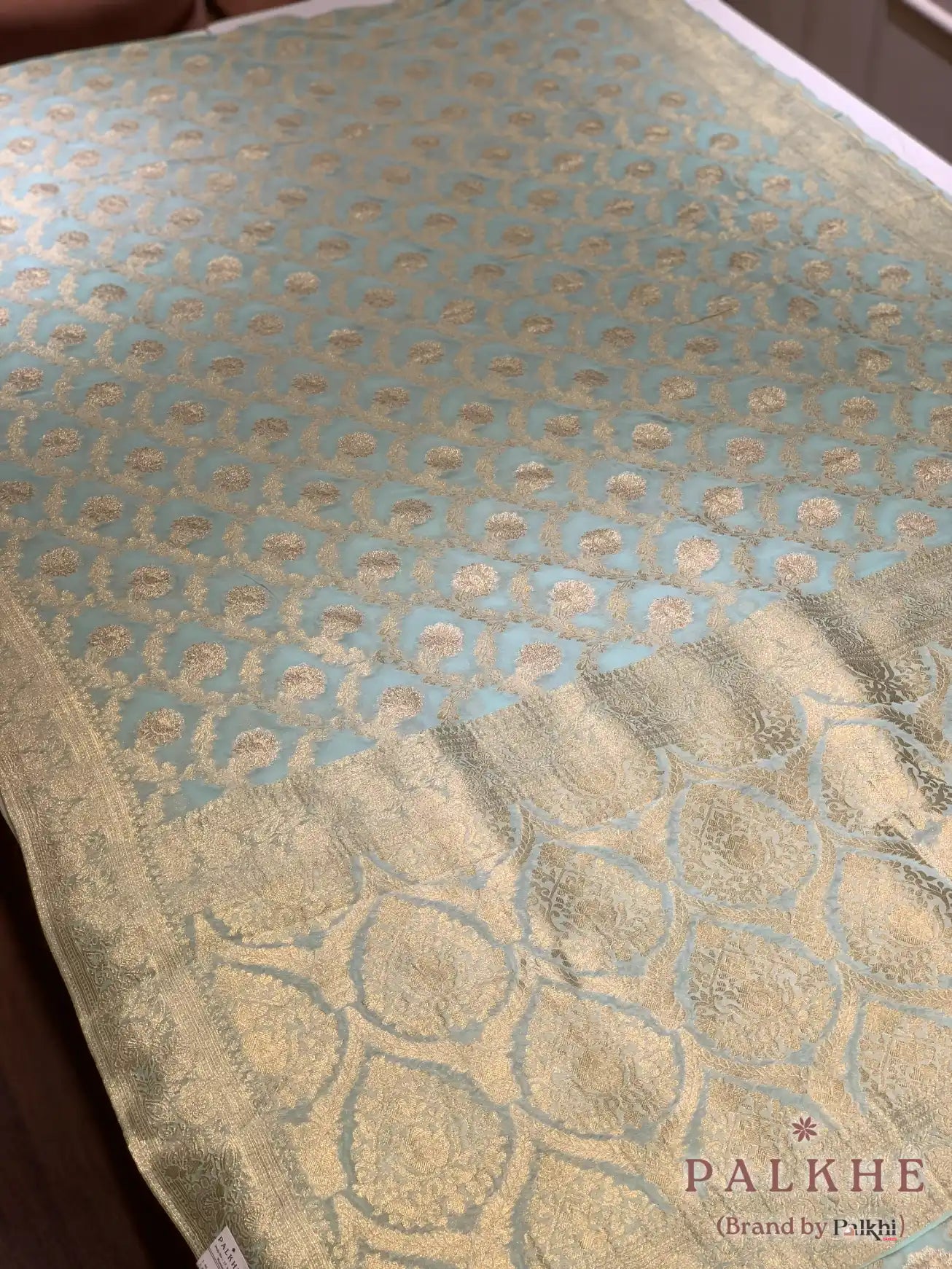 Aqua Blue Banarasi Floral Jaal in Georgette
