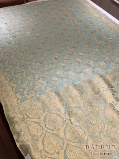 Aqua Blue Banarasi Floral Jaal in Georgette