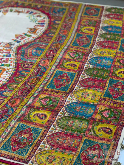Cream Silk Pashmina x Hand Embroidery