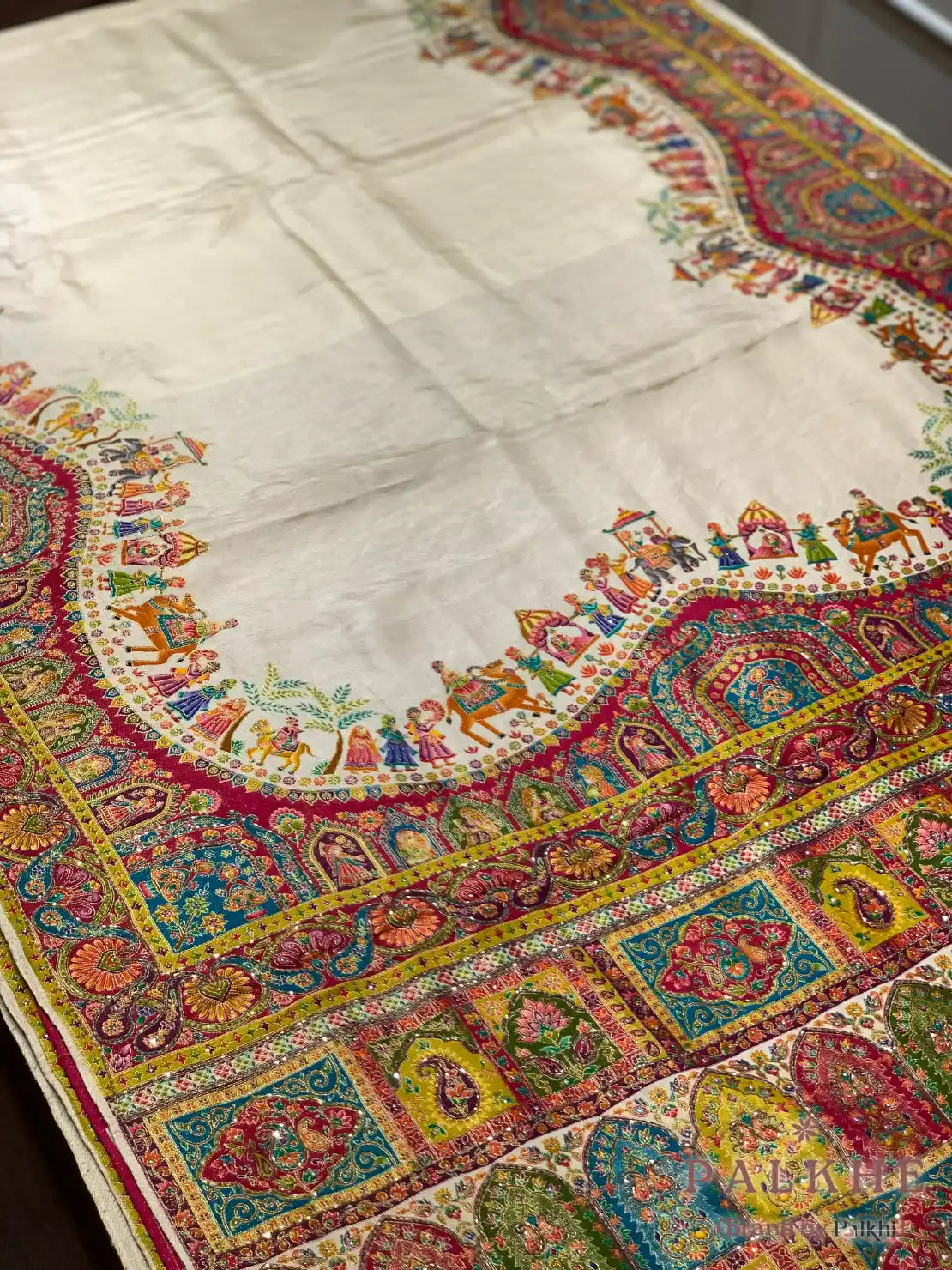 Cream Silk Pashmina x Hand Embroidery