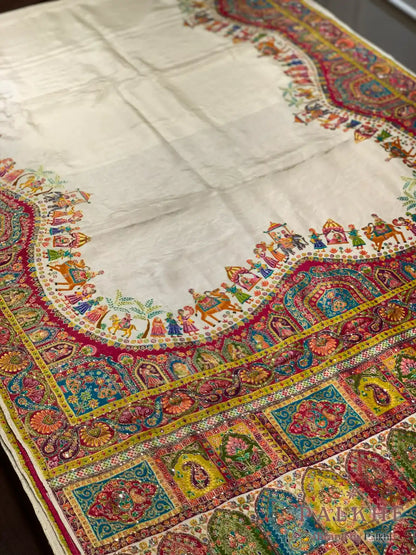 Cream Silk Pashmina x Hand Embroidery