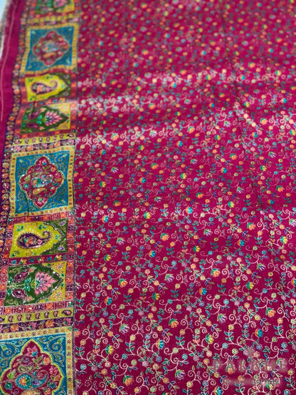 Cream Silk Pashmina x Hand Embroidery