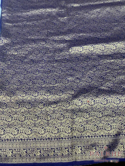 Royal Blue Peacock Motifs Gajji Silk Pashmina x Hand Embroidery