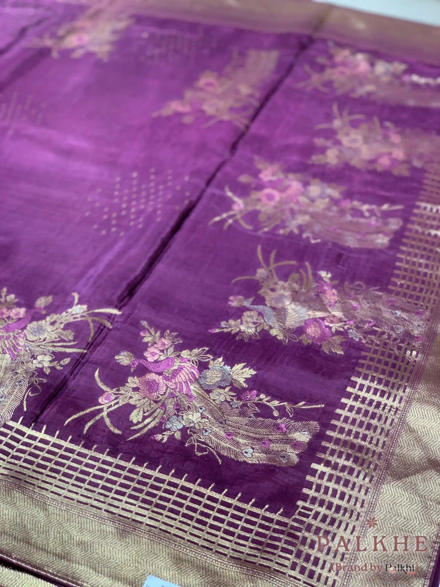 Wine Banarasi Meenakari in Pure Soft Silk