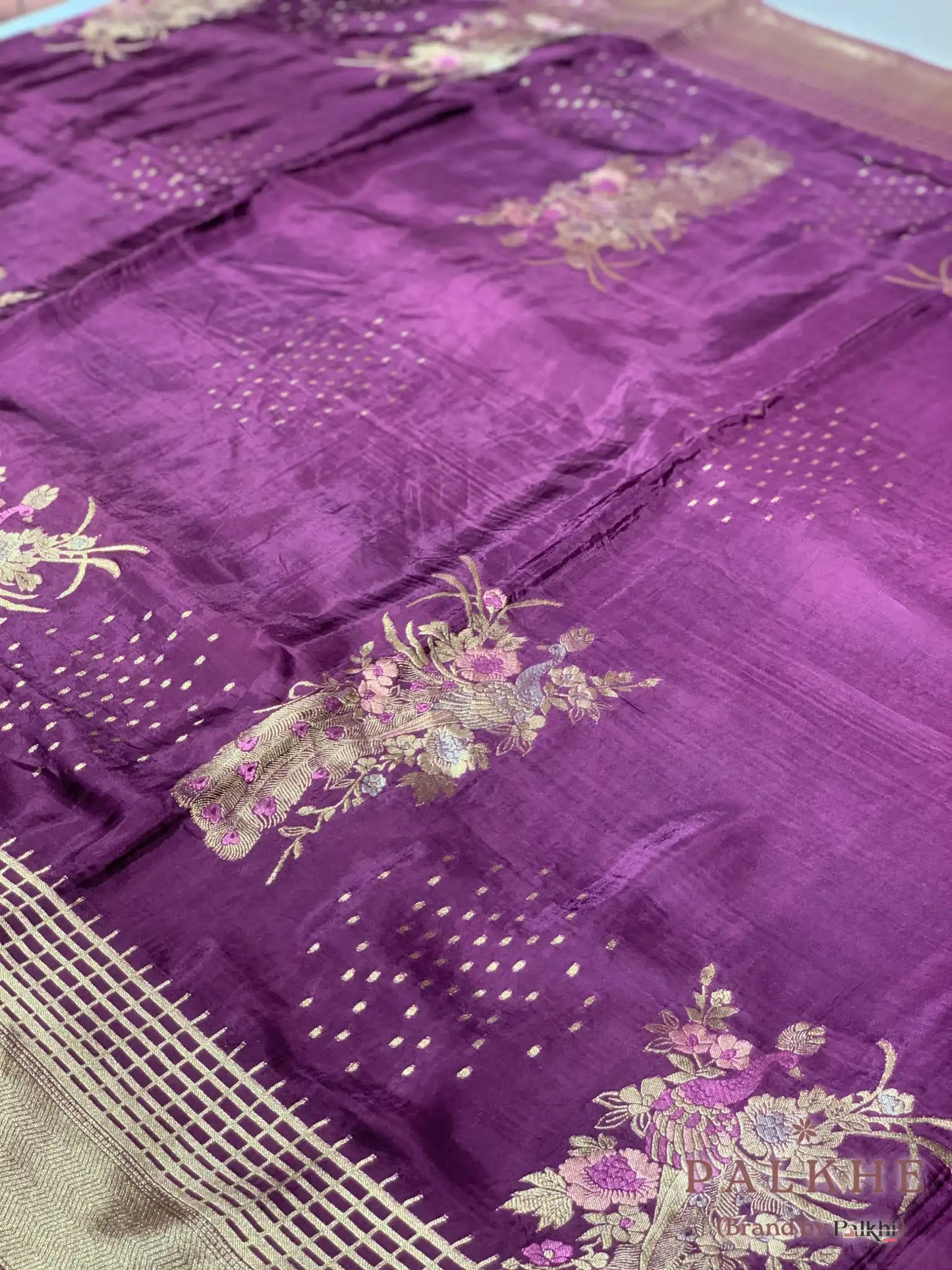 Wine Banarasi Meenakari in Pure Soft Silk