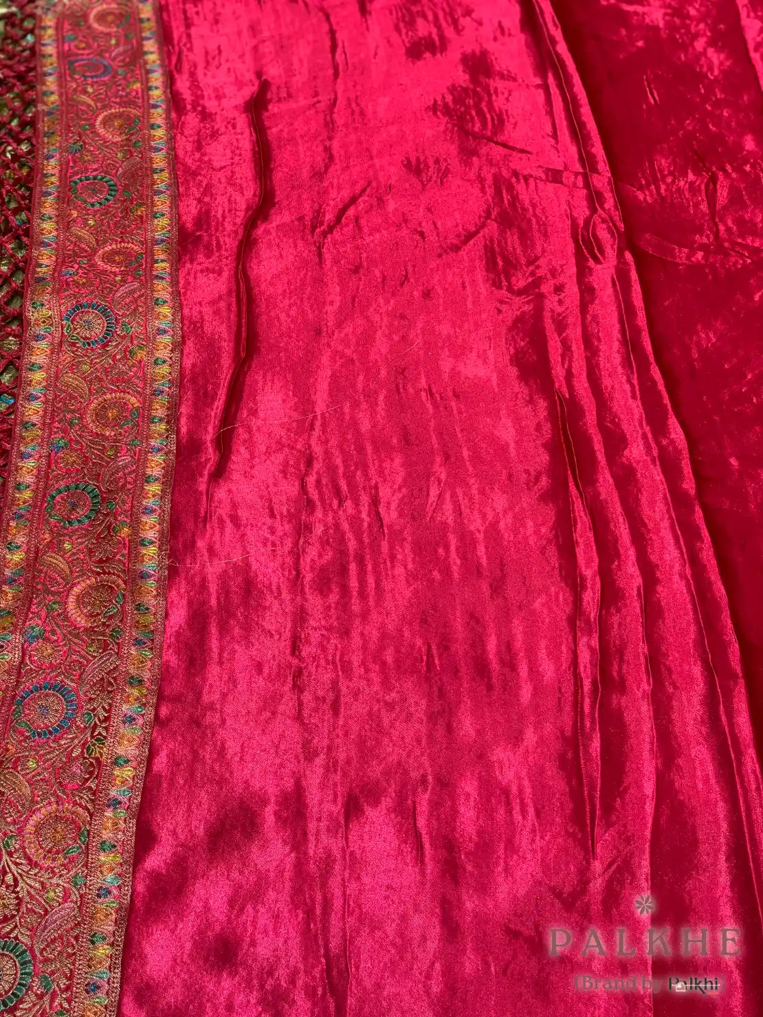 Olive Green Pashmina Meenakari in Satin Silk