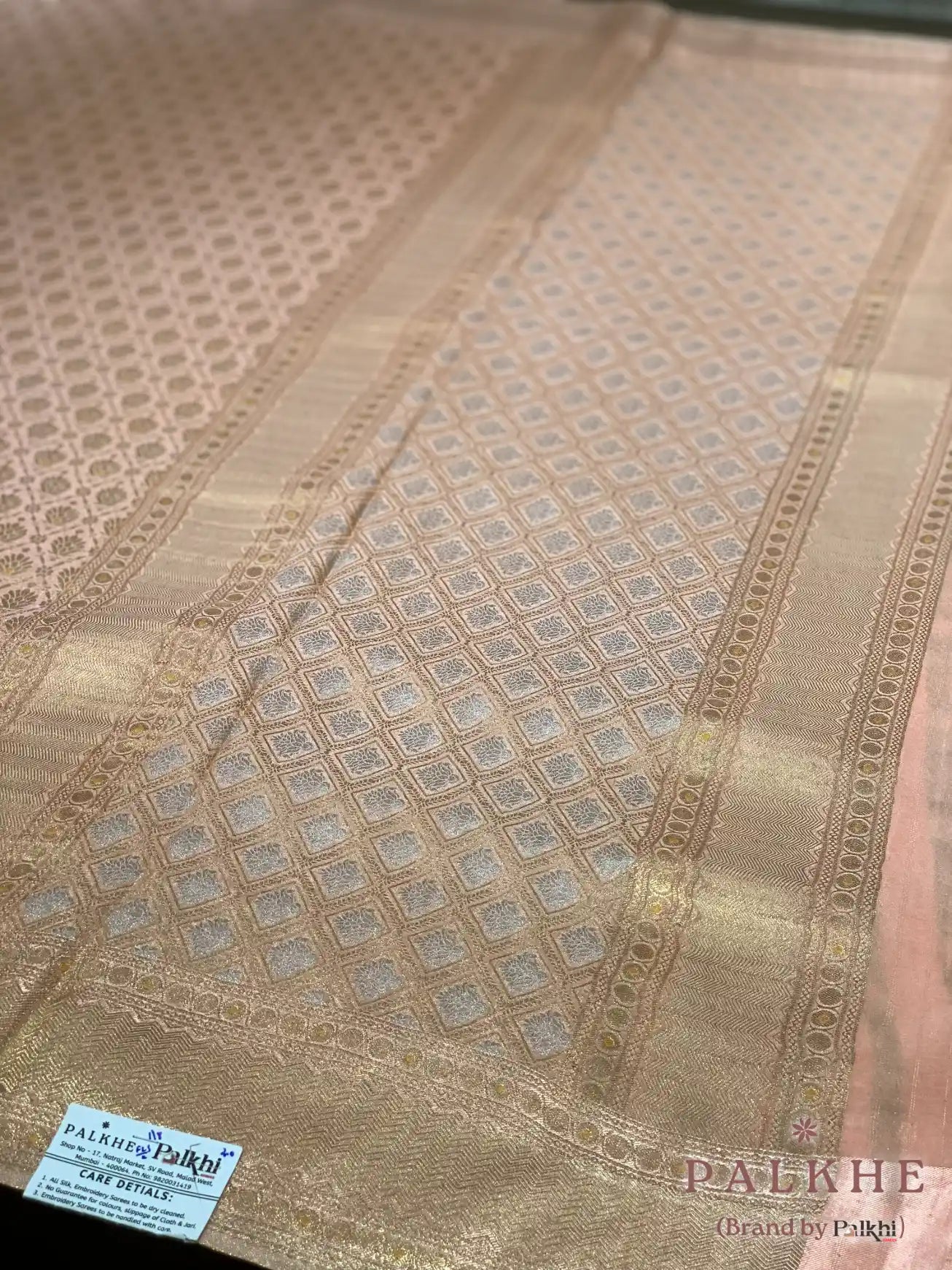 Peach Georgette Zari Woven Motifs in Georgette (CD47)