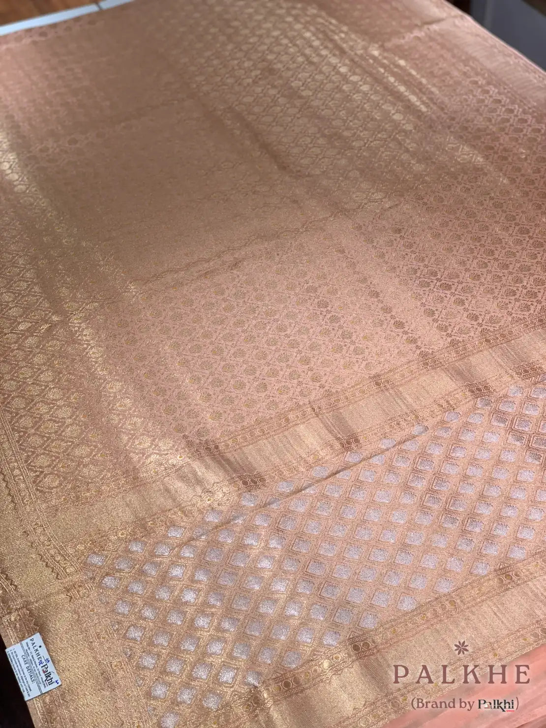 Peach Georgette Zari Woven Motifs in Georgette (CD47)