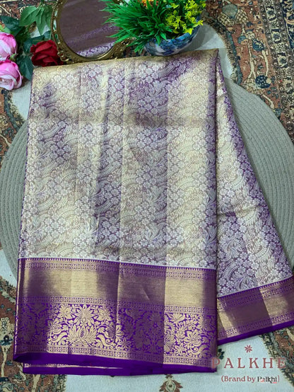 Purple Kanjivaram Floral Jaal in Pure Silk (CN55)