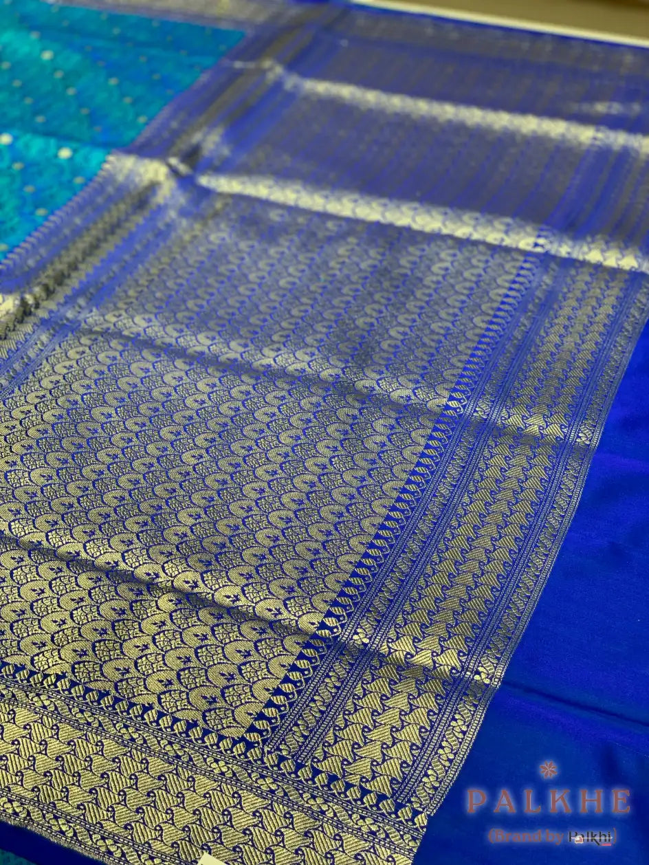 Royal Blue Banarasi Butis in Tanchoi Semi Silk