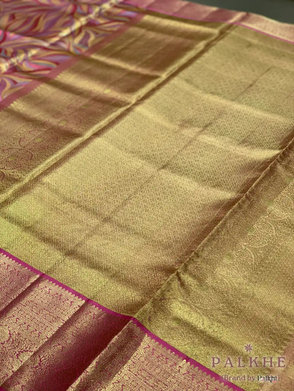 Pink & Gold Kanjivaram Floral in Pure Tissue Silk