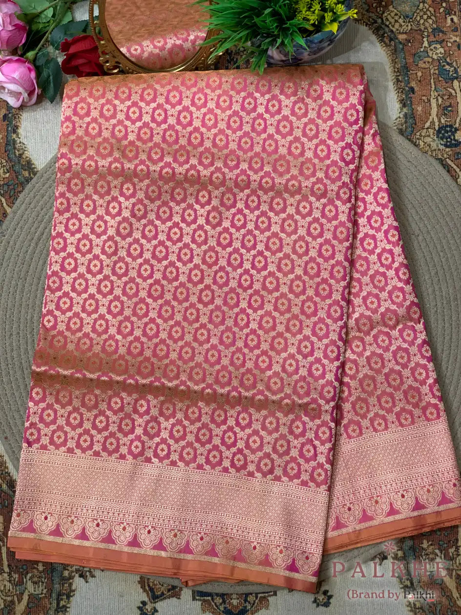 Peach Banarasi Geometric in Pure Katan Silk