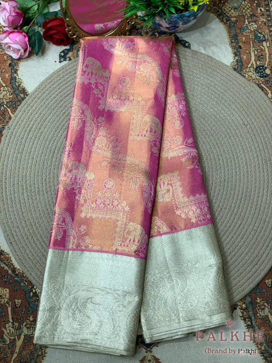Pink Kanjivaram Elephant Motifs in Pure Silk