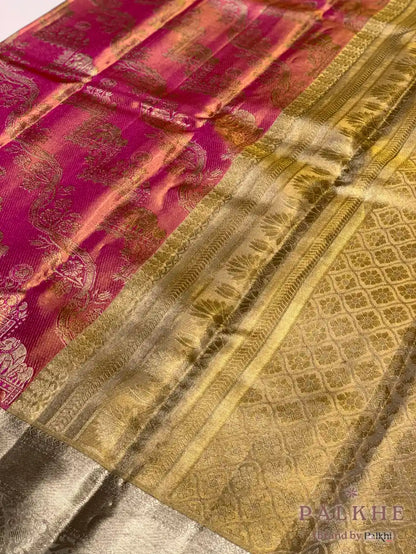Pink Kanjivaram Elephant Motifs in Pure Silk