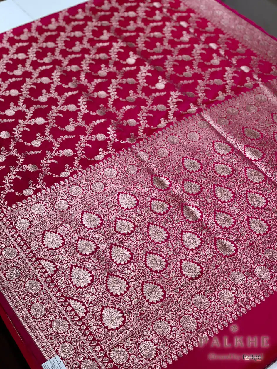 Rich Rani Pink Banarasi Floral Jaal in Pure