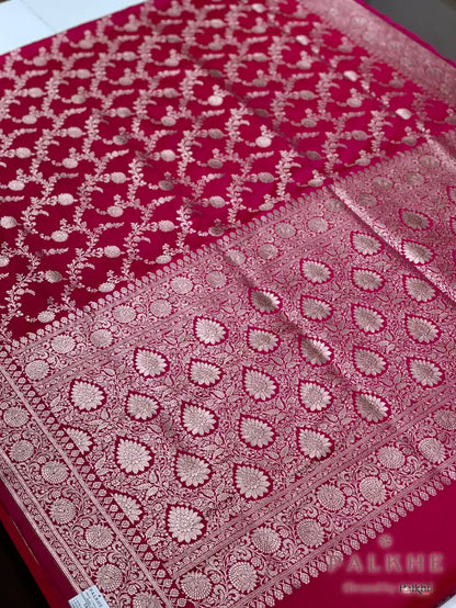 Rich Rani Pink Banarasi Floral Jaal in Pure