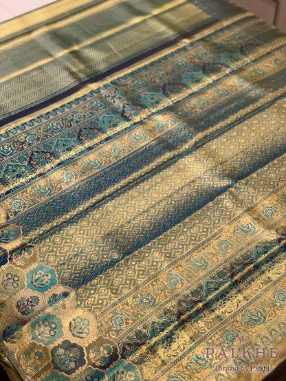 Aqua Blue Kanjivaram Brocade in Pure Tissue Silk