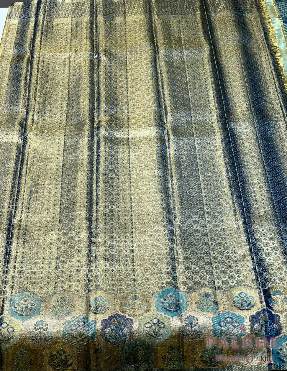 Aqua Blue Kanjivaram Brocade in Pure Tissue Silk