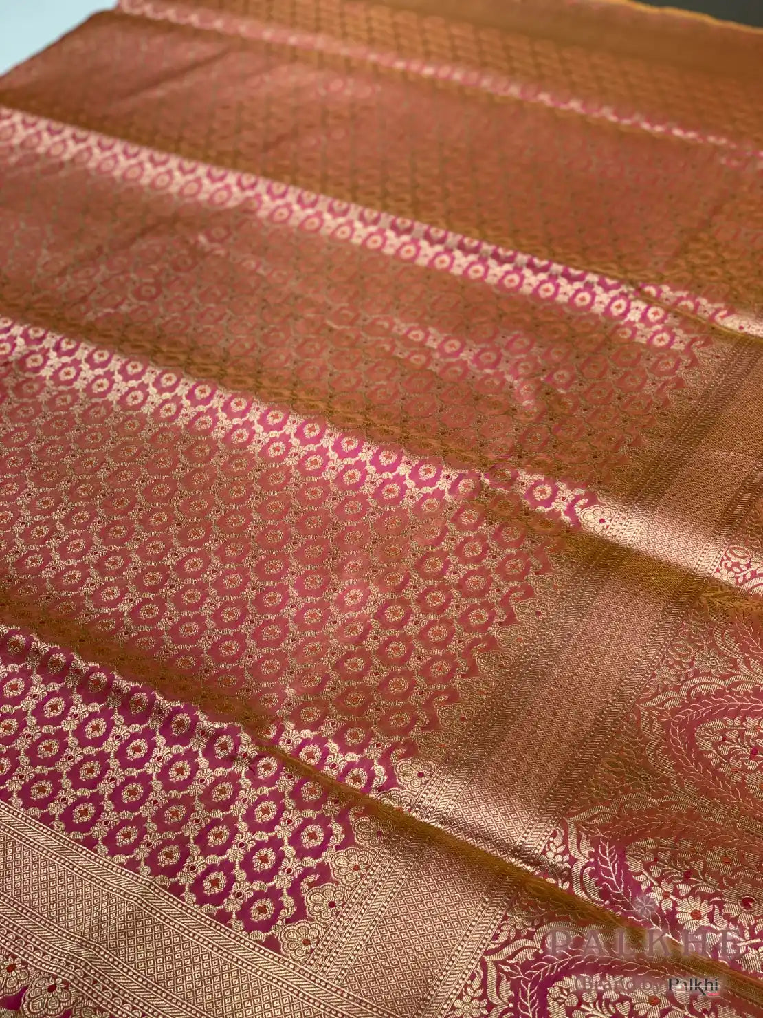 Peach Banarasi Geometric in Pure Katan Silk