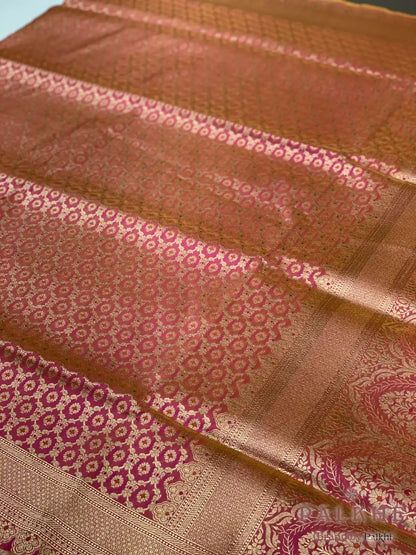 Peach Banarasi Geometric in Pure Katan Silk