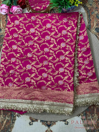 Pink Jaal Banarasi x Hand Embroidery