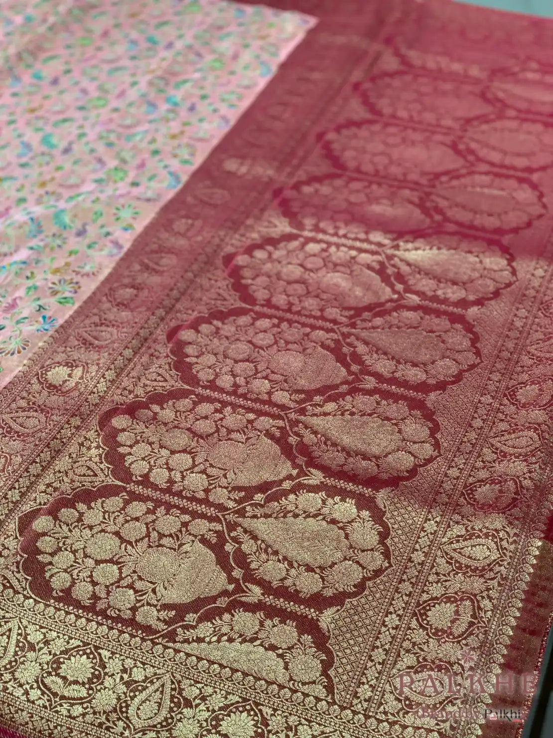 Peach Floral Motifs Banarasi x Hand Embroidery