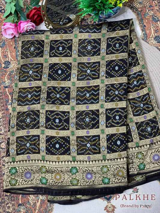 Black Bandhej in Pure Georgette