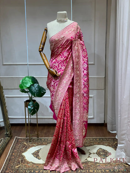 Rani Pink Jaal Banarasi x Hand Embroidery