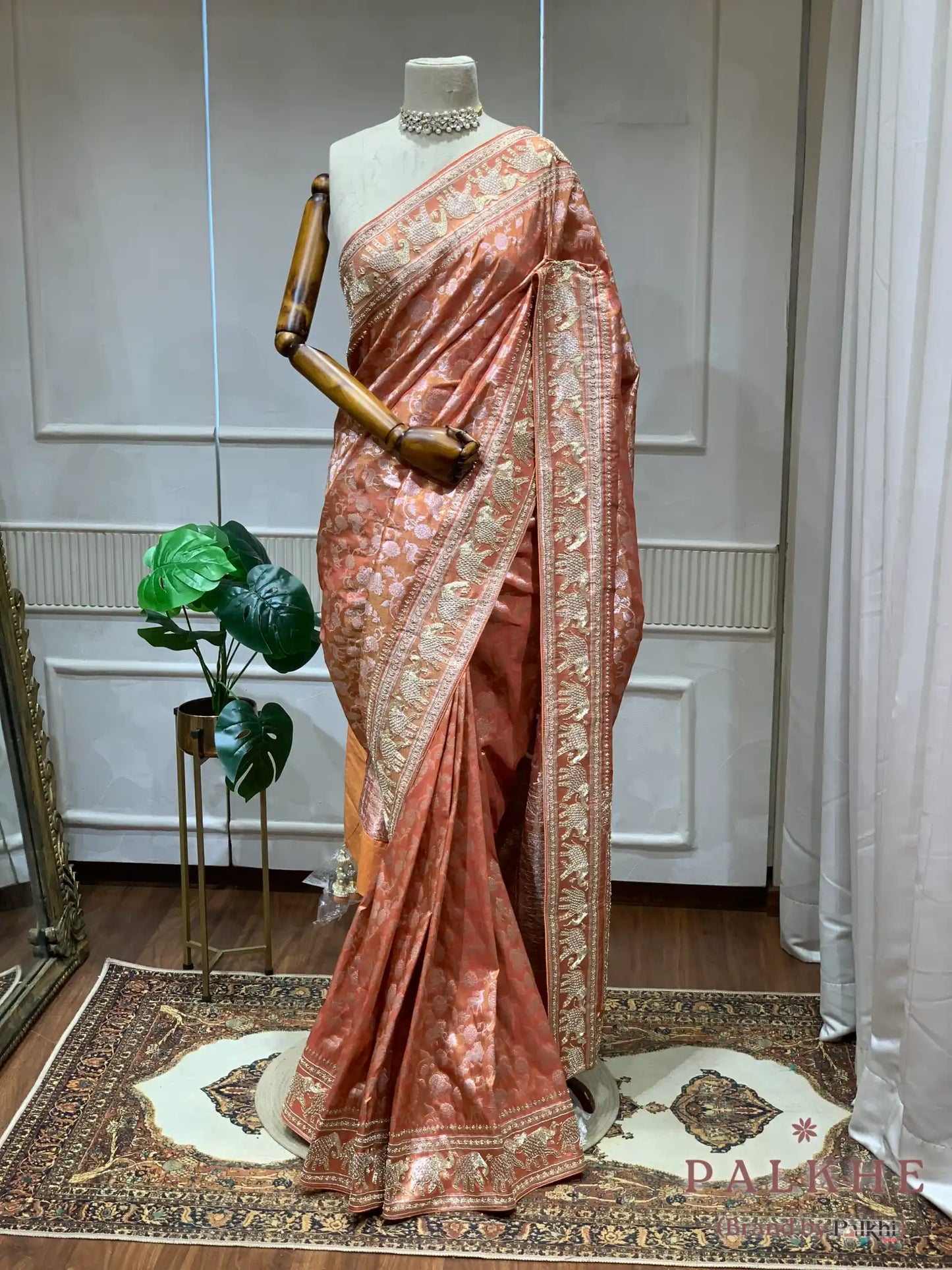 Peach Floral Kanjivaram x Hand Embroidery