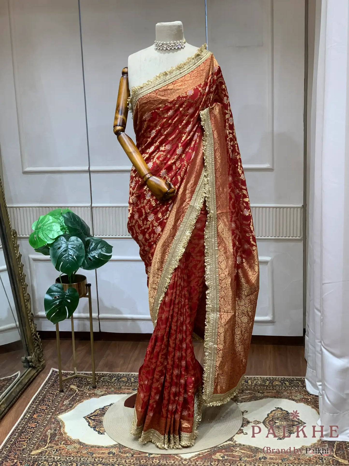 Maroon Floral Jaal Banarasi x Kiran Border (CO95)