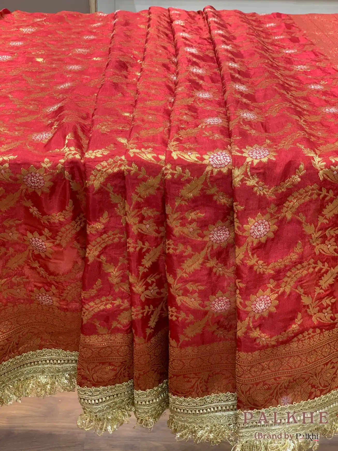 Maroon Floral Jaal Banarasi x Kiran Border (CO95)