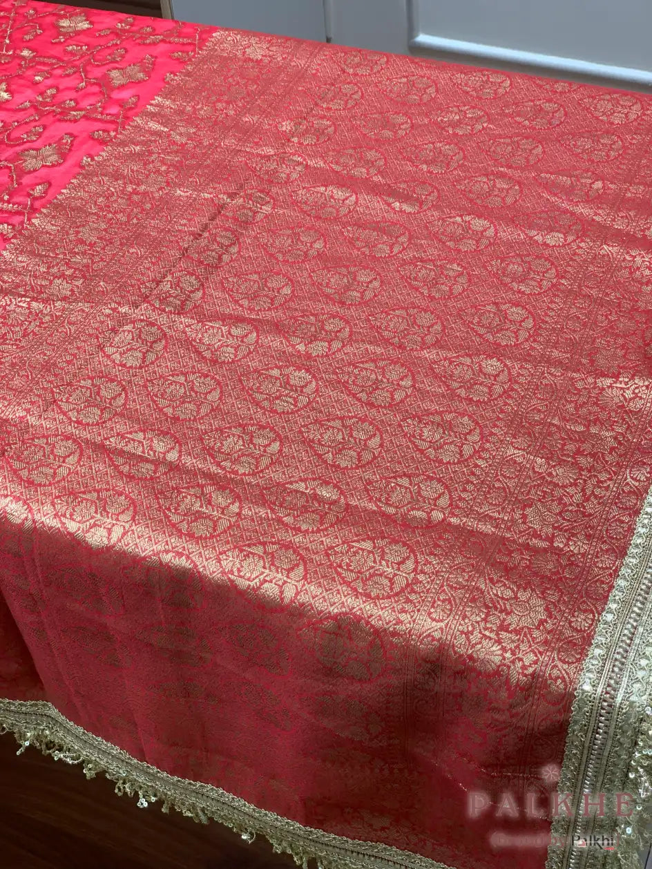 Red Floral Jaal Banarasi x Kiran Border (CO95)