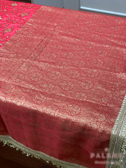 Red Floral Jaal Banarasi x Kiran Border (CO95)