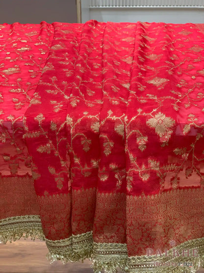 Red Floral Jaal Banarasi x Kiran Border (CO95)