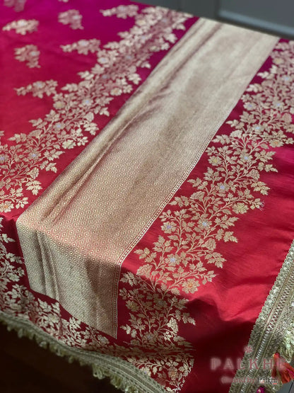 Magenta & Deep Red Floral Jaal Banarasi x Kiran Border (CO96)