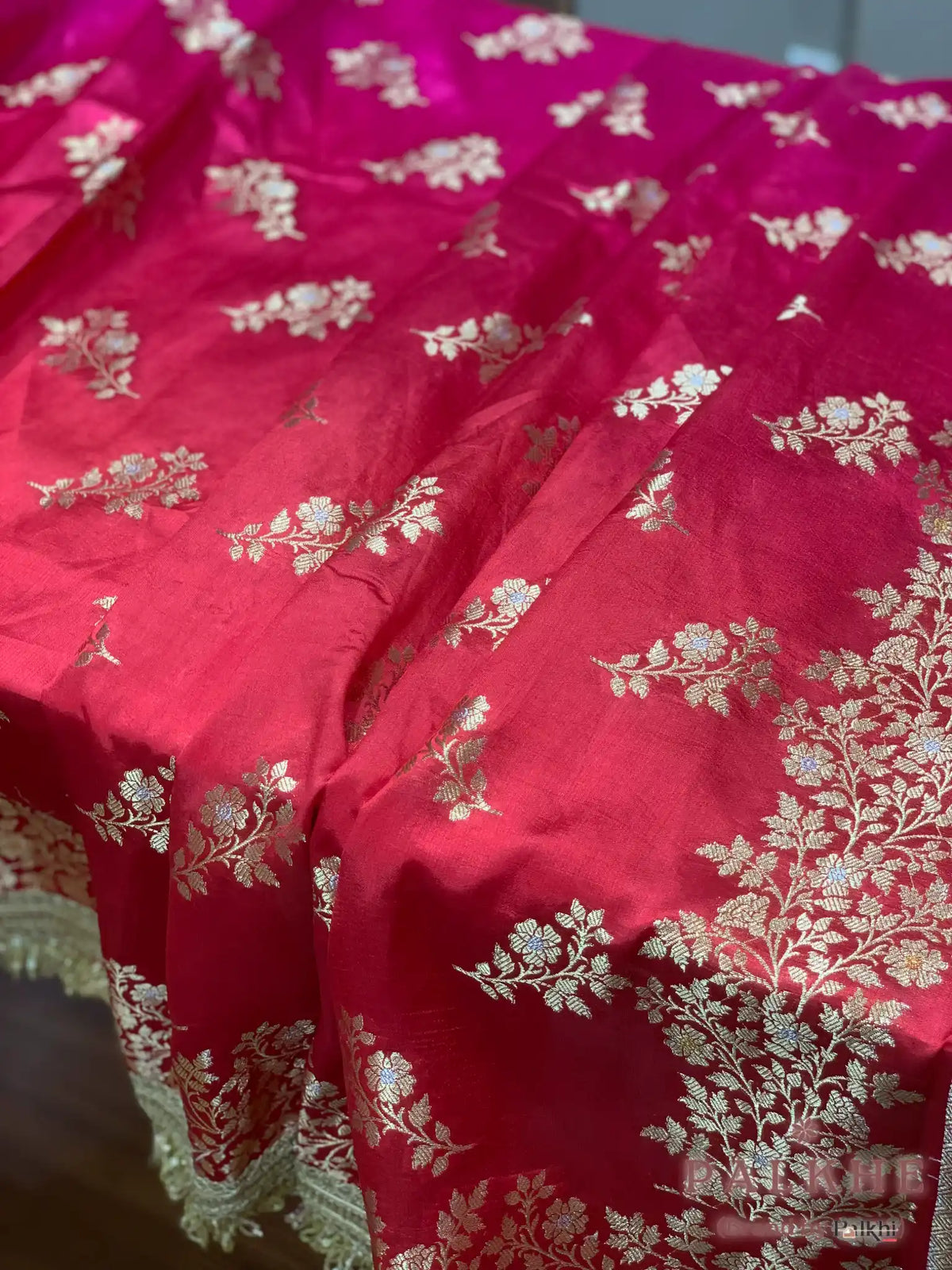 Magenta & Deep Red Floral Jaal Banarasi x Kiran Border (CO96)