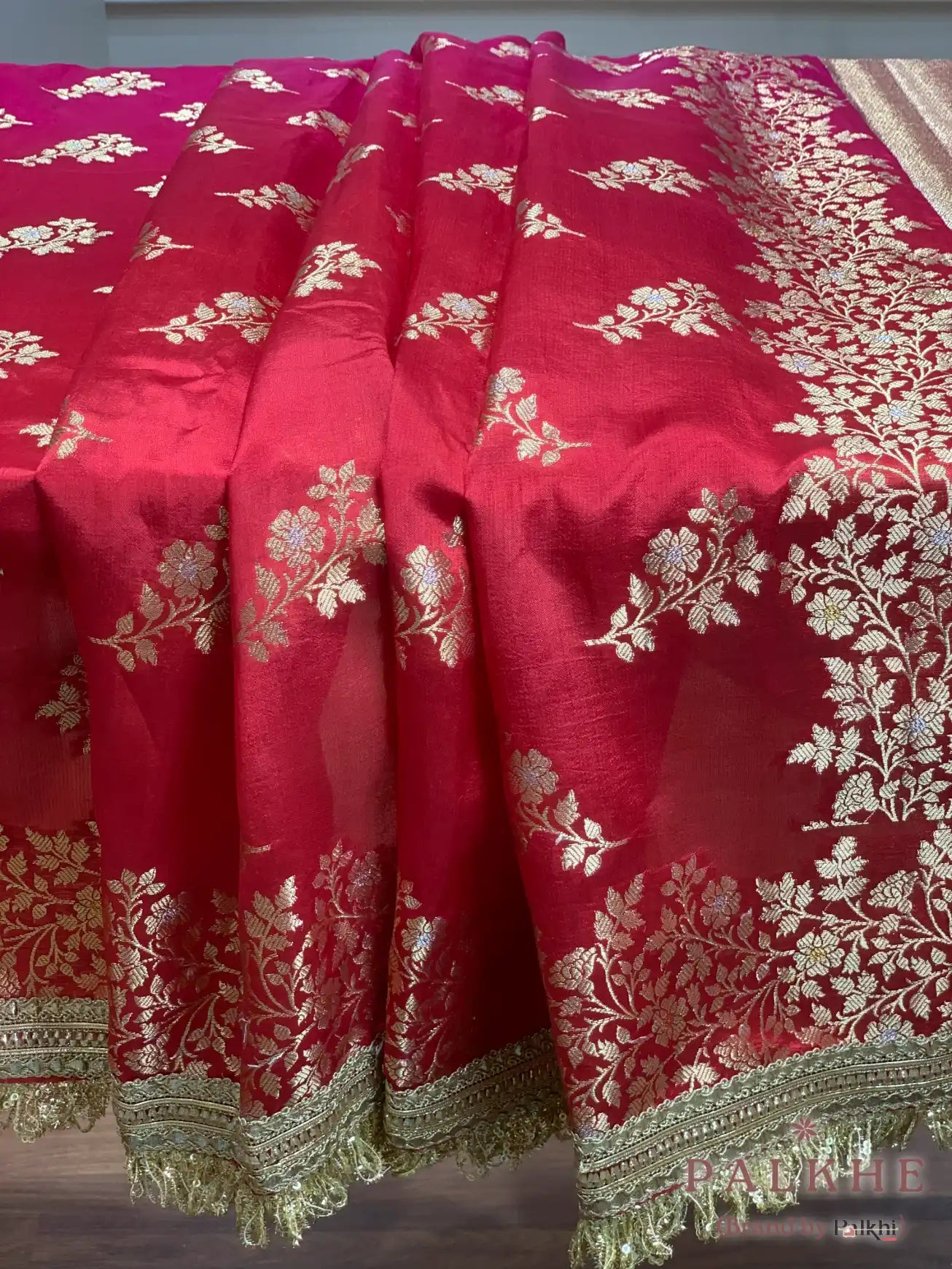 Magenta & Deep Red Floral Jaal Banarasi x Kiran Border (CO96)