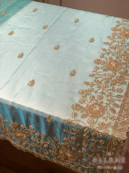Sea Green Floral Jaal Tissue x Hand Embroidery (CG01)