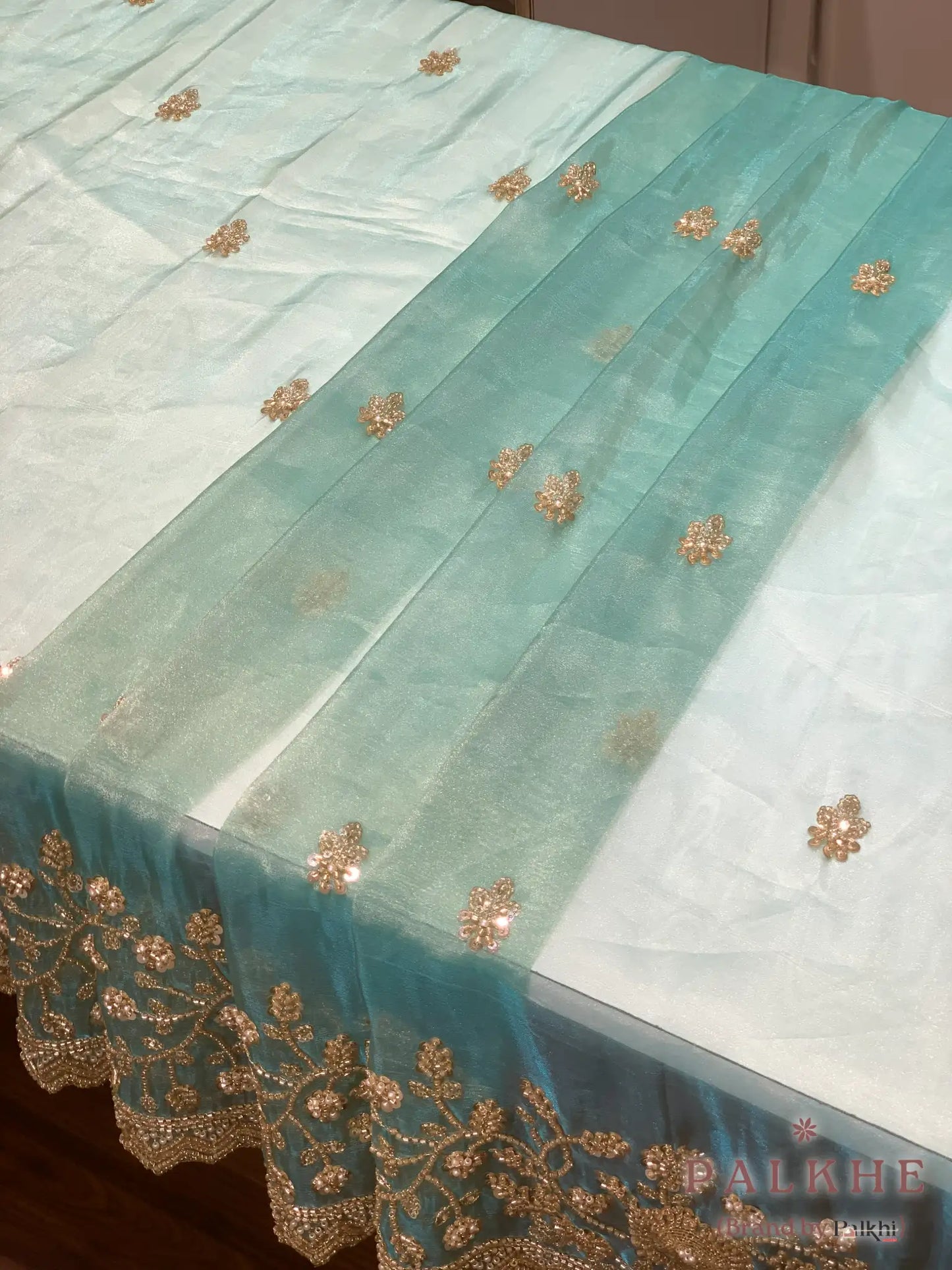 Sea Green Floral Jaal Tissue x Hand Embroidery (CG01)
