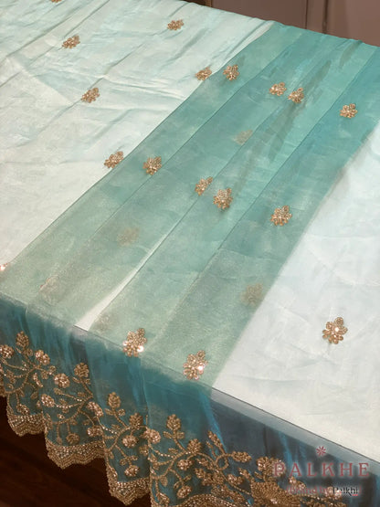 Sea Green Floral Jaal Tissue x Hand Embroidery (CG01)