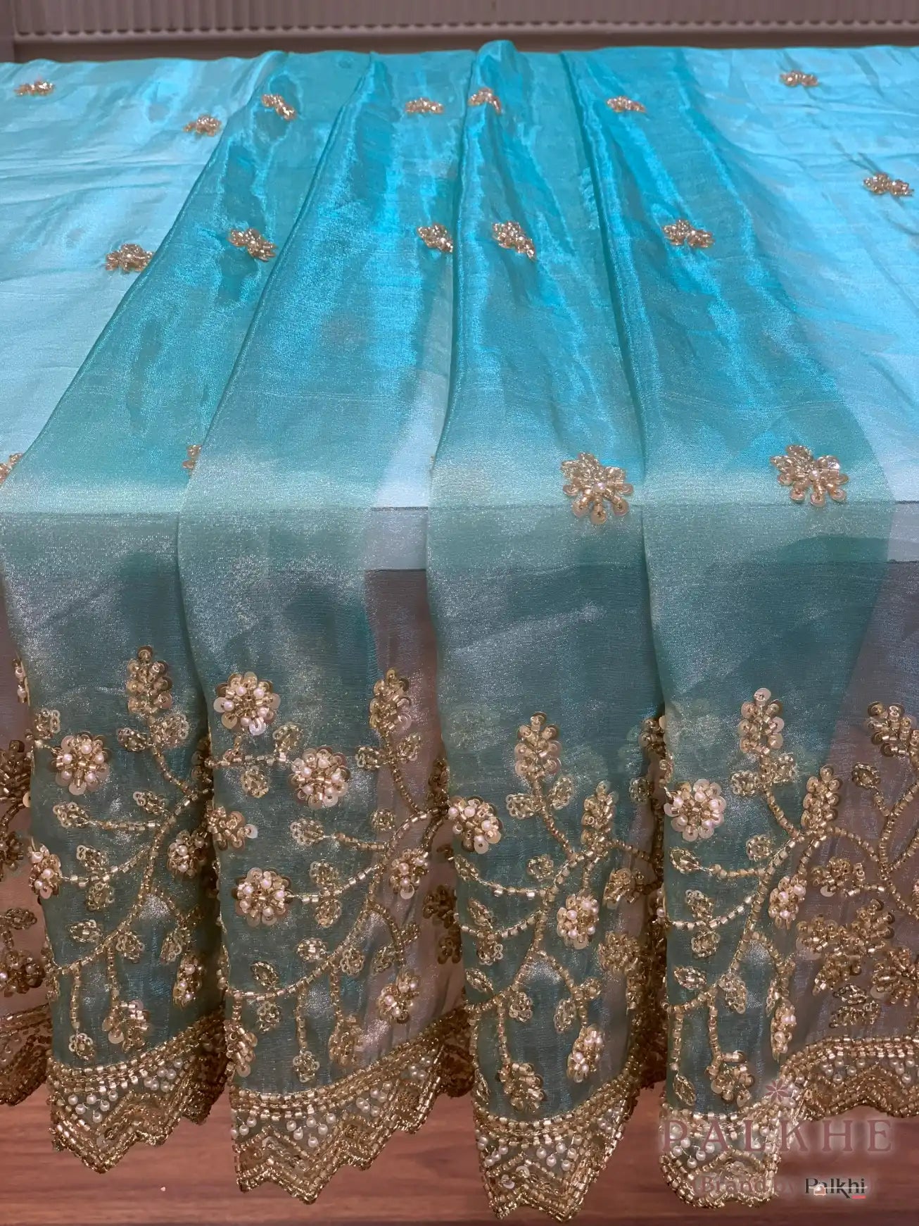 Sea Green Floral Jaal Tissue x Hand Embroidery (CG01)
