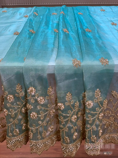 Sea Green Floral Jaal Tissue x Hand Embroidery (CG01)