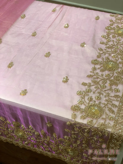 Pink Floral Jaal Tissue x Hand Embroidery (CG01)